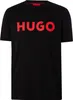 A black t-shirt with a red HUGO logo on the front. Produktbild-Vorschau