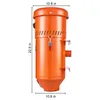 An orange dust collection system with dimensions indicated. Náhled obrázku produktu