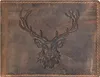A close-up of a brown leather wallet with an embossed stag head. Produktbild-Vorschau