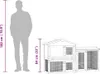A diagram showing the dimensions of a rabbit hutch next to a silhouette of a person for scale. Náhľad obrázku produktu