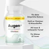 A product shot of a bottle of Augen+ dietary supplements with marketing text on the right. Produktbild-Vorschau
