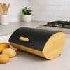 Černý bambusovo-ocelový chlebník s ocelovým víkem moderní Náhled obrázku produktu 11