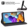 A smartphone case is shown in use, demonstrating its hands-free stand function. The phone screen displays colorful abstract shapes. Produktbild-Vorschau