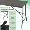 Close-up of a folding table's frame and tabletop, with text overlays highlighting features. Anteprima dell’immagine prodotto