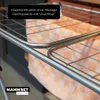 Close-up of a metal drying rack with an orange and white checkered towel draped over it. Text overlay describes features. Produktbild-Vorschau
