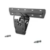 A black metal TV wall mount with two screws in the foreground, isolated on a white background. Podgląd zdjęcia produktu