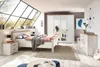 A bedroom scene with a bed, wardrobe, and dresser. Podgląd zdjęcia produktu