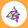 A geometric structure made of magnetic rods and balls, with a white circle on an orange background. Náhled obrázku produktu