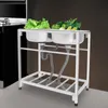 A commercial stainless steel double sink with vegetables on top, set against a brown background with a partial view of a kitchen counter on the left. Náhled obrázku produktu