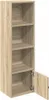 A tall, narrow, four-shelf bookcase with one door open at the bottom, shown against a white background. Produktbild-Vorschau