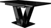 A black high-gloss dining table with a V-shaped pedestal base, shown from a side angle against a white background. Anteprima dell’immagine prodotto