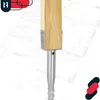 A close-up of a wooden post secured to a metal ground screw anchor, set against a blueprint background. Produktbild-Vorschau