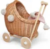 Puppenwagen aus weiden in der Farbe natural mit Bettwäsche Produktbild-Vorschau 1