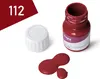 A bottle of red paint with its cap off, next to a spill of paint. Produktbild-Vorschau