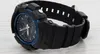 A close-up side view of a black Casio G-Shock watch with a blue face. Produktbild-Vorschau