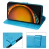 A collage of images showing a blue flip wallet case for a Samsung Xcover 7 phone. Produktbild-Vorschau