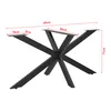 A black metal table base with dimensions indicated by red lines and text. Voir les images du produit