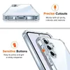 Collage of images showing a transparent phone case and its features. Produktbild-Vorschau