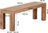 A wooden bench with dimensions indicated by text overlays. Produktbild-Vorschau