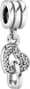 A close-up studio shot of a silver Pandora charm with intertwined heart shapes, adorned with clear cubic zirconia stones. Podgląd zdjęcia produktu