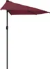 A half-round balcony umbrella with a burgundy canopy and a black pole, isolated on a white background. Náhľad obrázku produktu