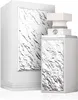 A white perfume bottle and its box, both decorated with a textured silver pattern. Podgląd zdjęcia produktu