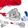 A collage of images showing a magnet fishing set with various accessories and a pair of gloves. Produktbild-Vorschau