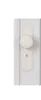 A close-up of a white door handle and lock mechanism on a white door. Podgląd zdjęcia produktu