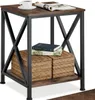 A small, industrial-style side table with a rustic wood-grain finish and black metal frame. Náhled obrázku produktu