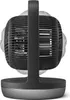 A product shot of a black and gray oscillating desk fan from the side. Voir les images du produit