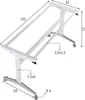 A white metal table frame with wheels, showing dimensions and measurements. Anteprima dell’immagine prodotto