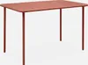 A terracotta-colored metal garden table with a slatted top and four legs, shown against a white background. Produktbild-Vorschau
