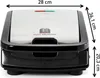 A front view of a closed waffle maker with dimensions indicated. Voir les images du produit