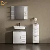 A modern bathroom vanity set with a sink, mirror, and storage cabinets against a textured wall. Anteprima dell’immagine prodotto