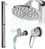 A collection of shower components including a solar shower column, a shower head, and a faucet, with water depicted flowing from the shower head and faucet. Náhled obrázku produktu