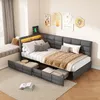 A bedroom corner with a sofa bed, storage drawers, and decorative wall art. Produktbild-Vorschau