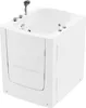 A white walk-in bathtub with a shower head and controls. Produktbild-Vorschau