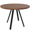 A round dining table with a walnut-colored top and black metal legs, isolated on a white background. Anteprima dell’immagine prodotto