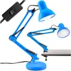 Two blue desk lamps are shown against a white background. One lamp is in the foreground and the other is in the background. The lamp in the foreground is attached to a desk with a clamp. Náhľad obrázku produktu