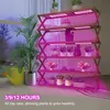 A multi-tiered plant stand with integrated LED grow lights, showcasing various potted plants. Produktbild-Vorschau