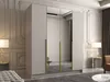 A modern wardrobe with mirrored doors and gold handles in a well-decorated room. Náhľad obrázku produktu