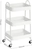 A white three-tiered rolling cart with dimensions indicated. Náhled obrázku produktu