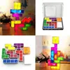 A collage of images showing Tetris-shaped LED lights in various configurations and packaging. Produktbild-Vorschau