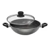A wok pan with a glass lid, shown from a slightly elevated front-left angle against a white background. Produktbild-Vorschau