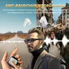 A split image showing a man using wireless earbuds in a city street on one side and a desert road on the other, with text overlay promoting noise cancellation. Produktbild-Vorschau