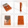 A collage of four images showing a wooden Kalimba instrument from different angles. Produktbild-Vorschau