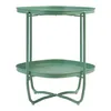 A green, two-tiered side table with a metal frame and round trays. Náhled obrázku produktu