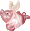 A pink glass pig ornament with glittery angel wings and a scarf, hanging against a white background. Voir les images du produit