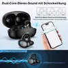 A product image showcasing wireless earbuds and their charging case, along with a smartphone displaying a Bluetooth connection. Produktbild-Vorschau