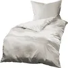 A white duvet and pillow set with subtle pinstripes, neatly arranged on a white background. Náhľad obrázku produktu